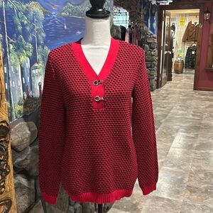 NWT Karen Scott Red & Black Toggle Front Sweatet